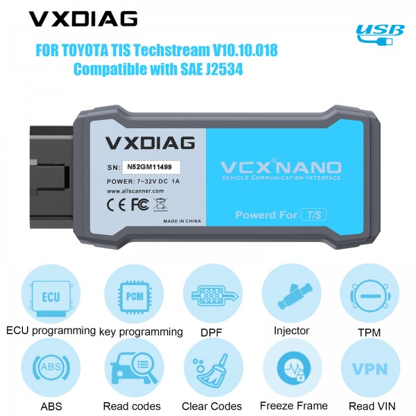 [US Ship] VXDIAG VCX NANO for TOYOTA TIS Techstream v17.10.012 Compatible with SAE J2534
